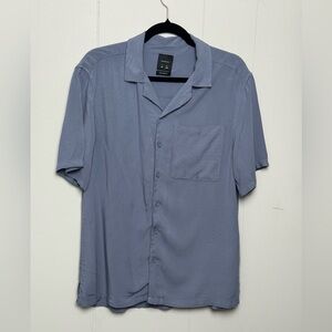 Lefties Man Relaxed Fit Viscose Blue Casual Button Down Shirt w/Camp Collar Sz M
